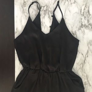 Black Wide Leg Midi Length Strappy Satin Romper